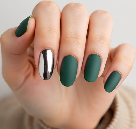 Green and Silver Nails