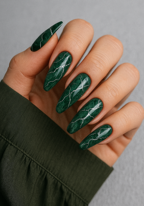 Green and Silver Nails
