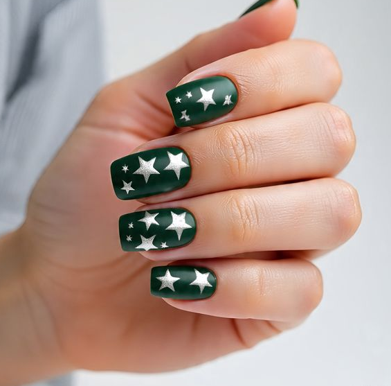 Green and Silver Nails