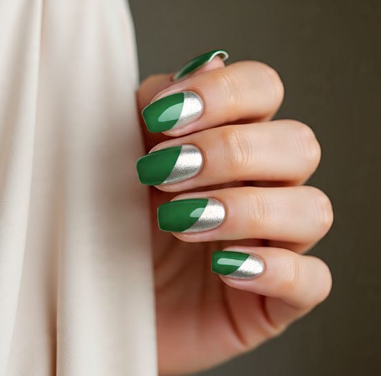 Green and Silver Nails