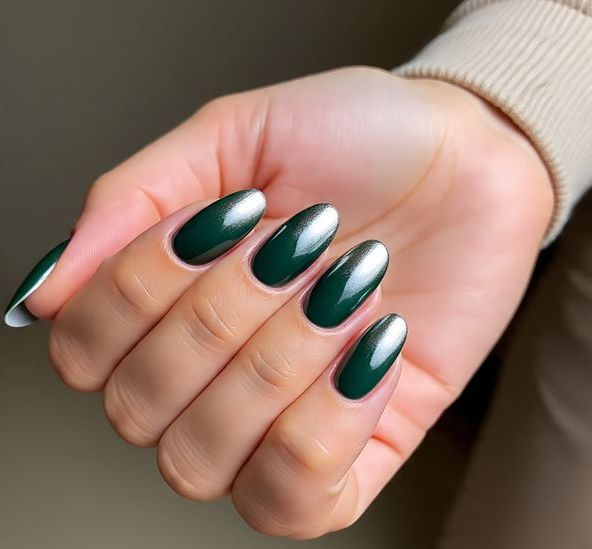 green and silver nails