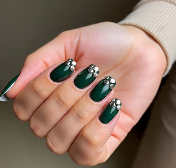 green and silver nails