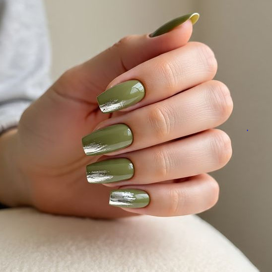green and silver nails