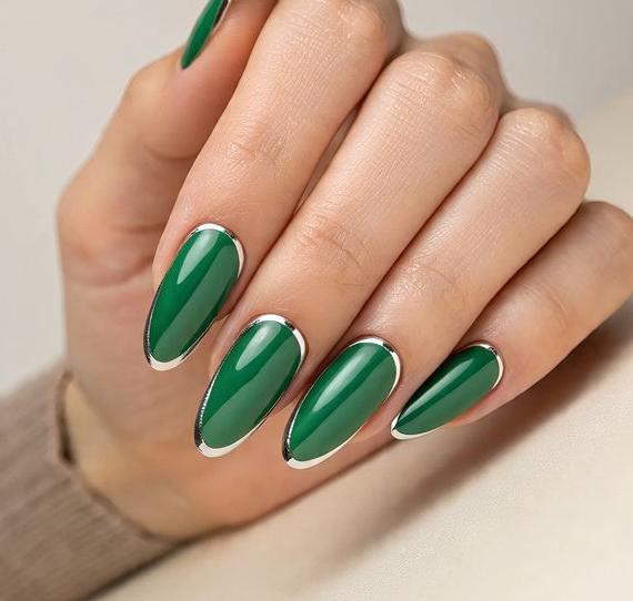 green and silver nails