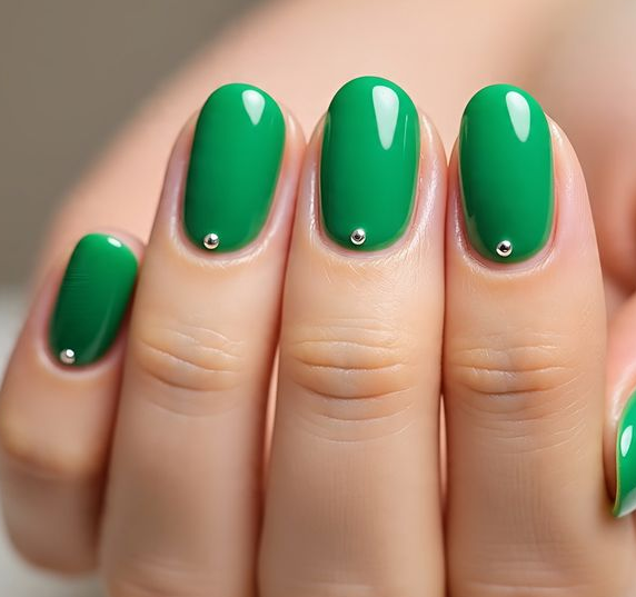 green and silver nails