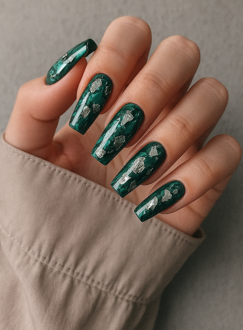 green and silver nails