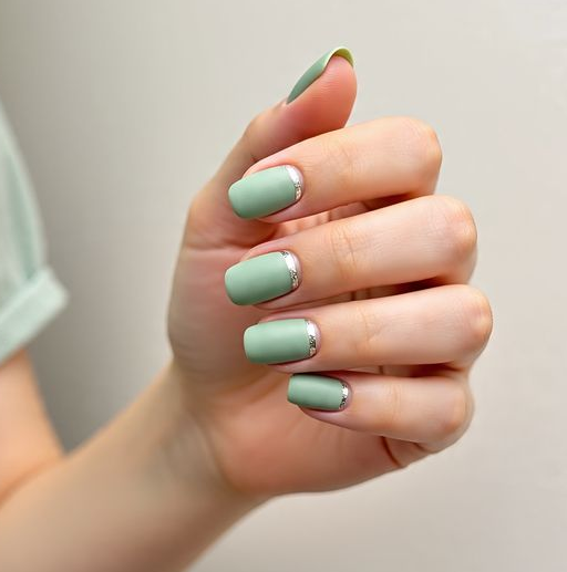 green and silver nails