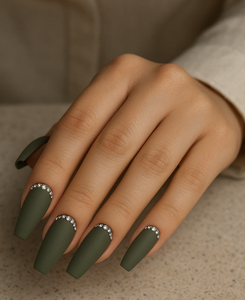 coffin olive green nails