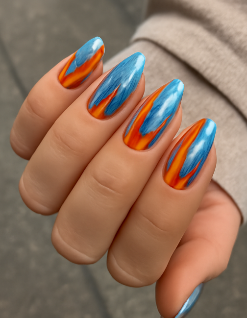 blue and orange nails
