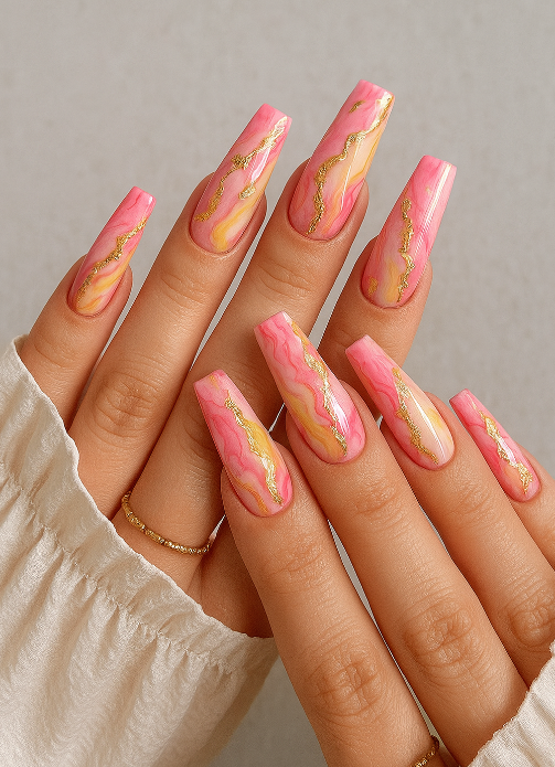 pink and yellow nails
