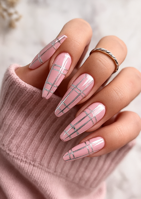 Pink and Silver Nails