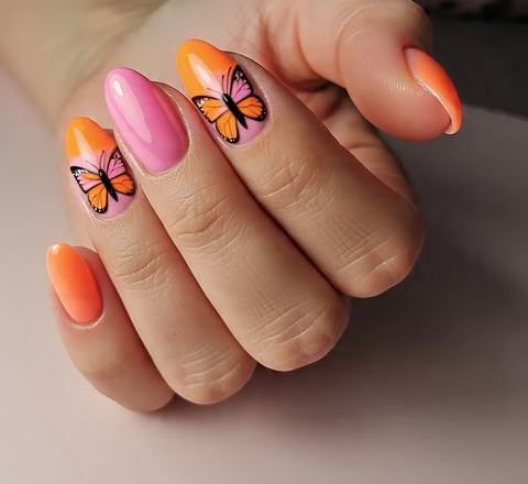 pink and orange nails