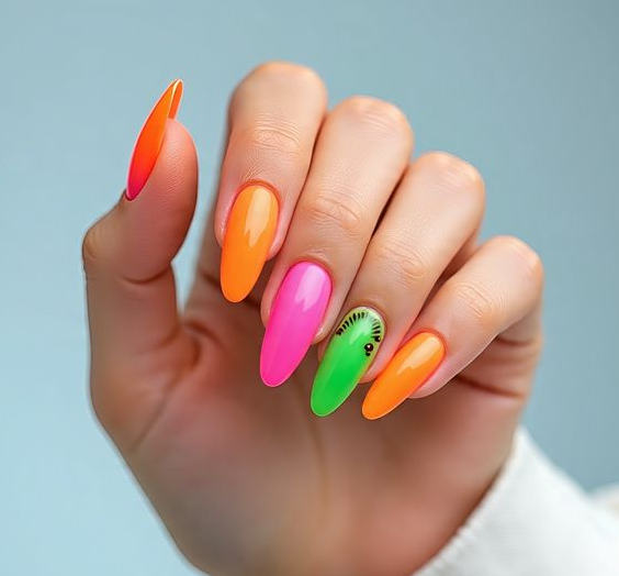 pink and orange nails