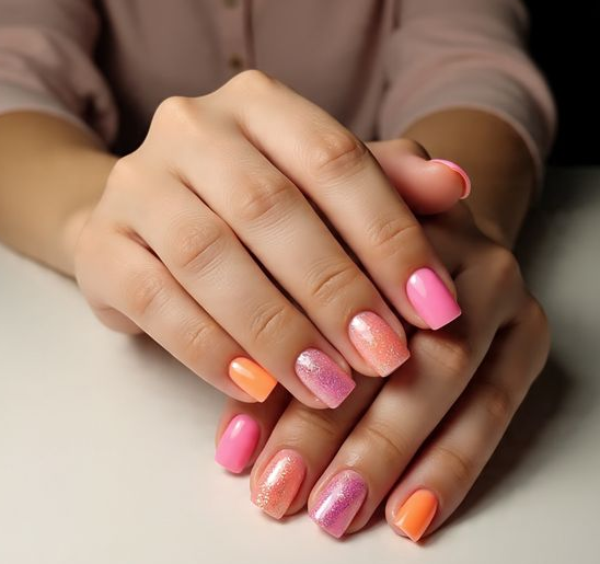 pink and orange nails