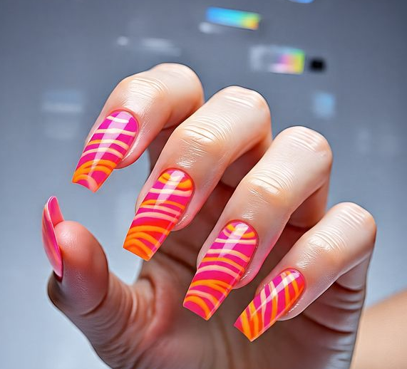pink and orange nails