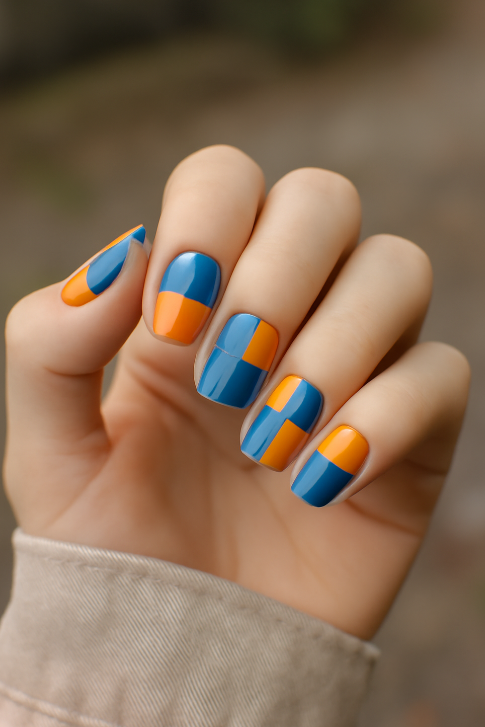 blue and orange nails