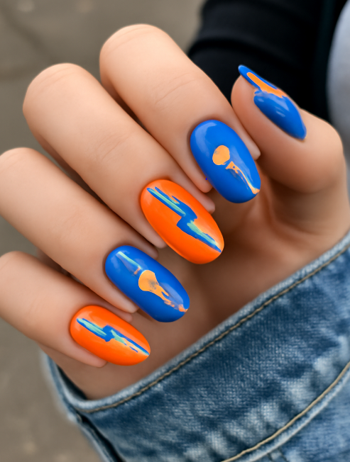 blue and orange nails
