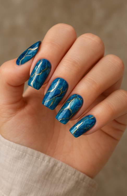 blue and gold nails