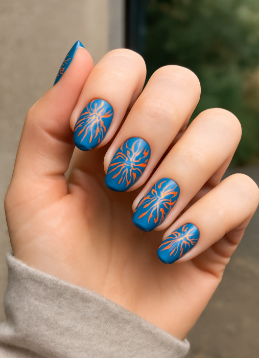 blue and orange nails
