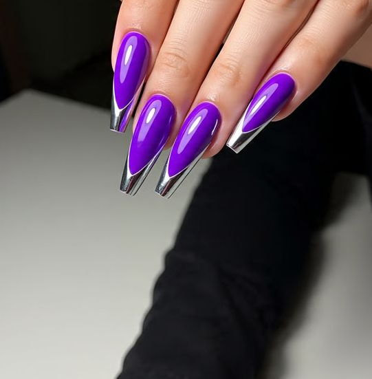 purple and silver nails