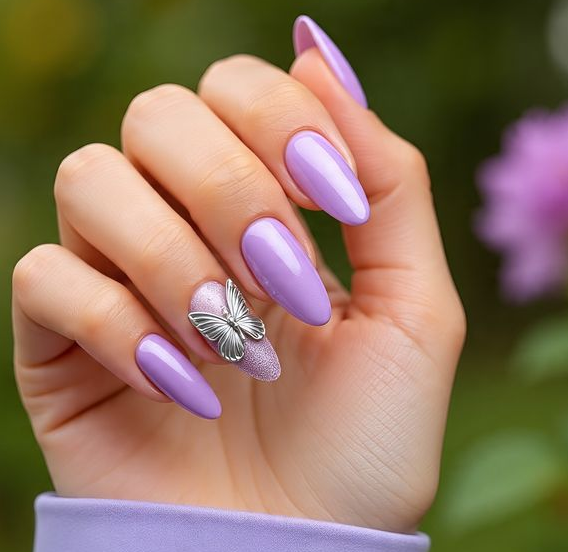 purple and silver nails
