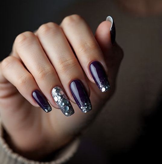 purple and silver nails