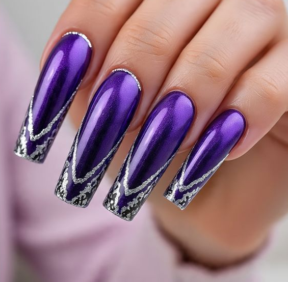 purple and silver nails