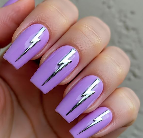 purple and silver nails