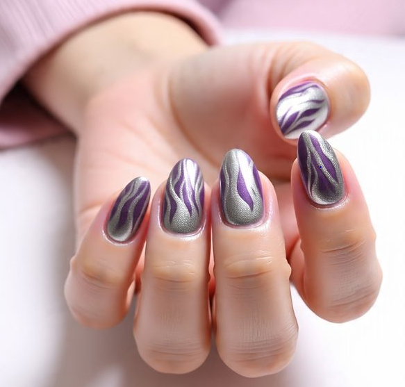 purple and silver nails