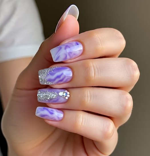 purple and silver nails