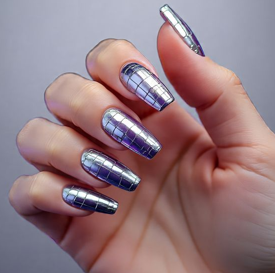 purple and silver nails
