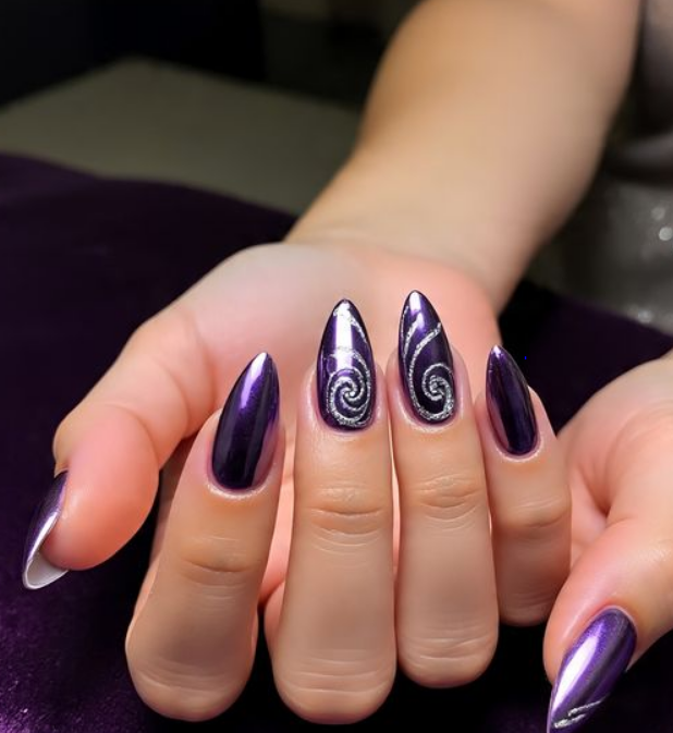 purple and silver nails