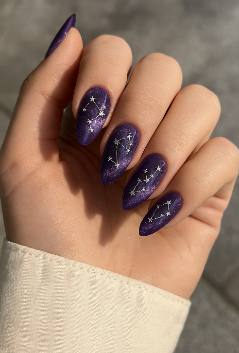purple and silver nails