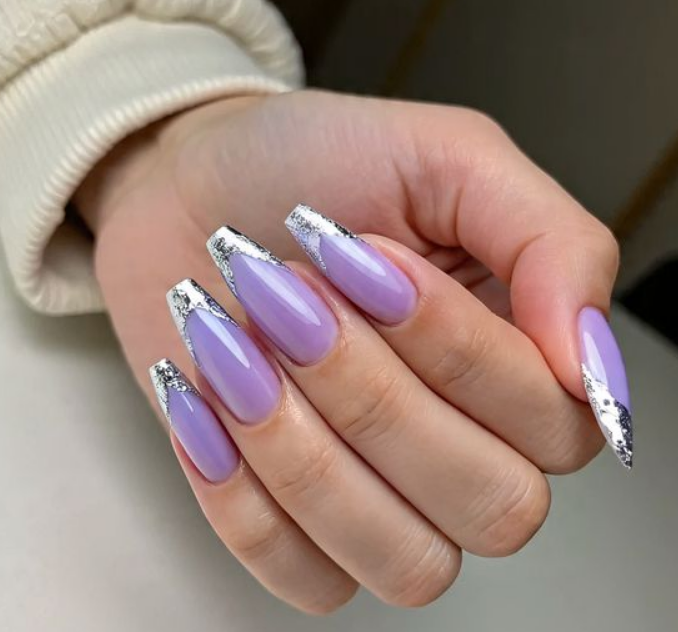 purple and silver nails