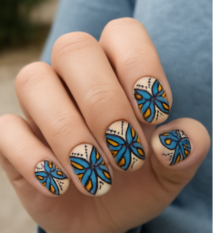 blue and orange nails