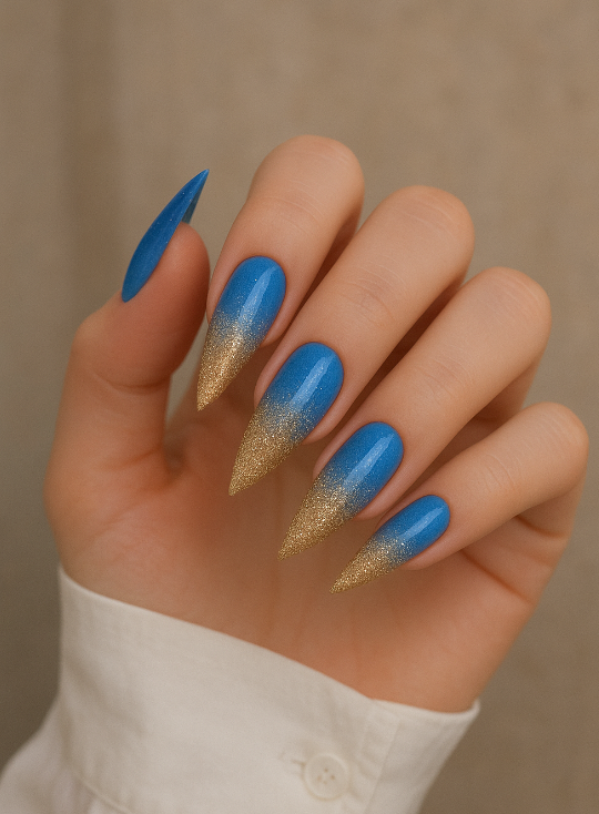 blue and gold nails