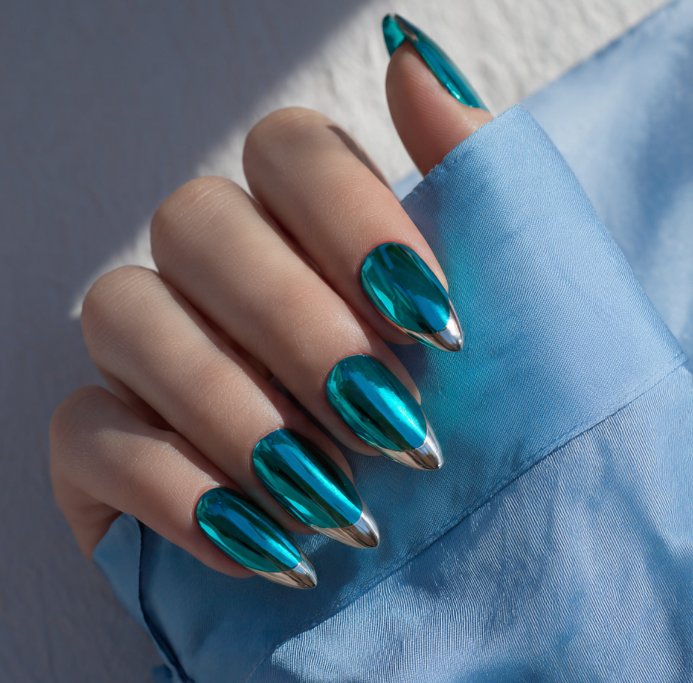 teal french tip nails