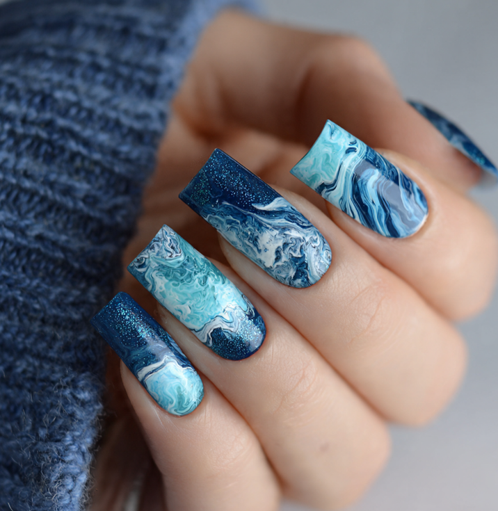 blue marble nails