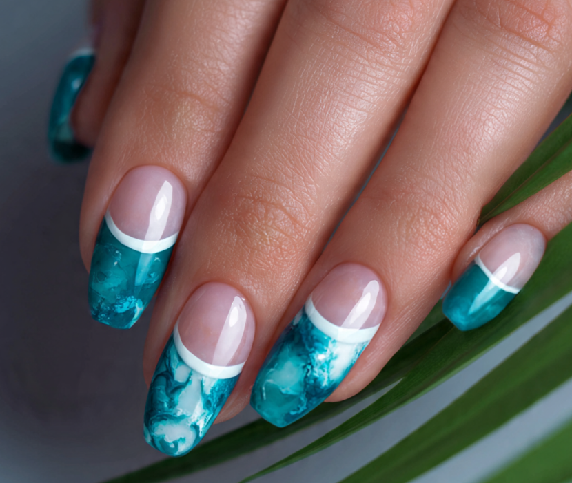teal french tip nails