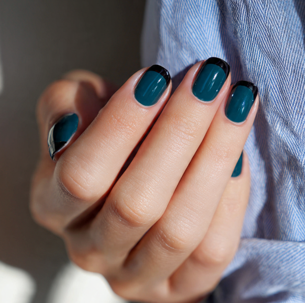 teal french tip nails