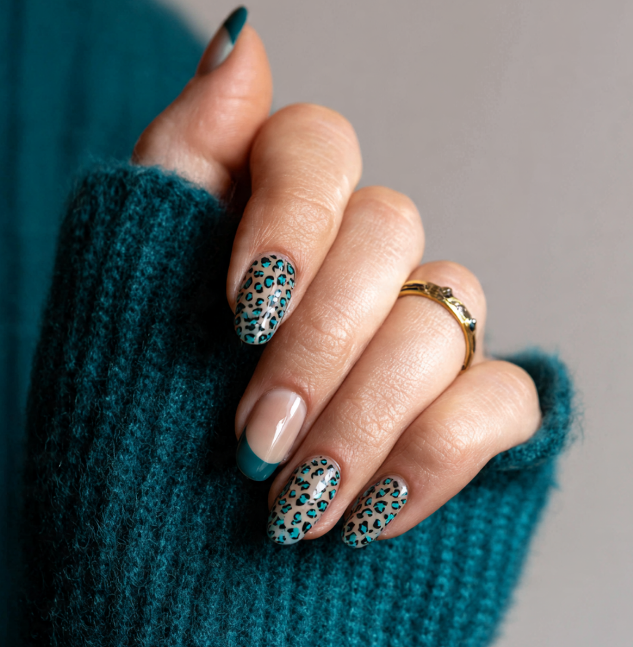 teal french tip nails