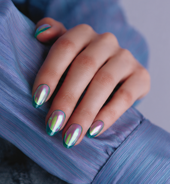 teal french tip nails