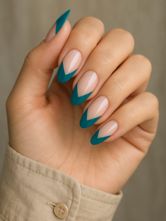 teal french tip nails