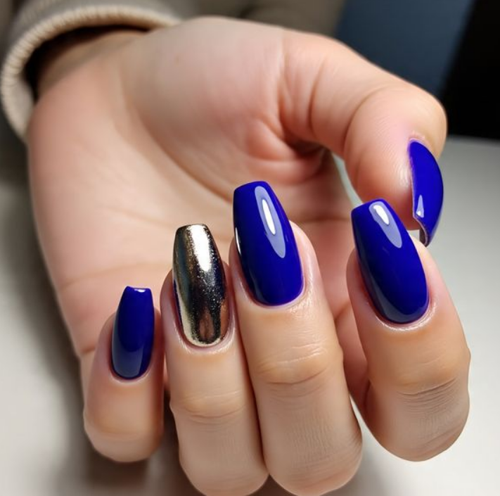 blue and gold nails