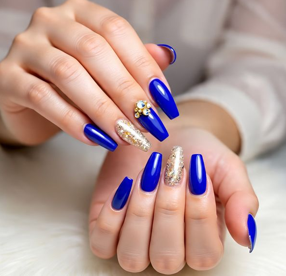 blue and gold nails