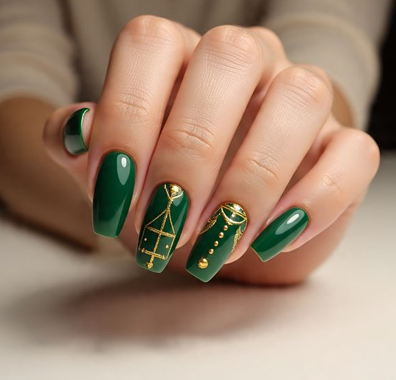 green and gold christmas nails