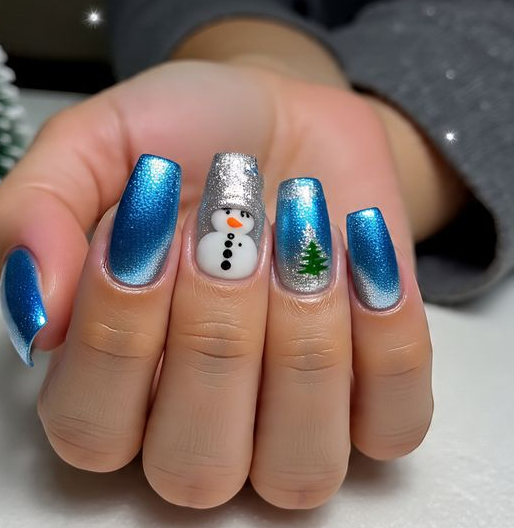 blue christmas nails