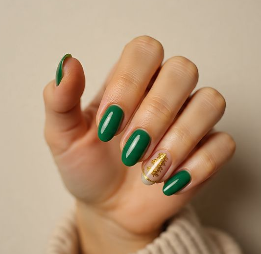 green and gold christmas nails