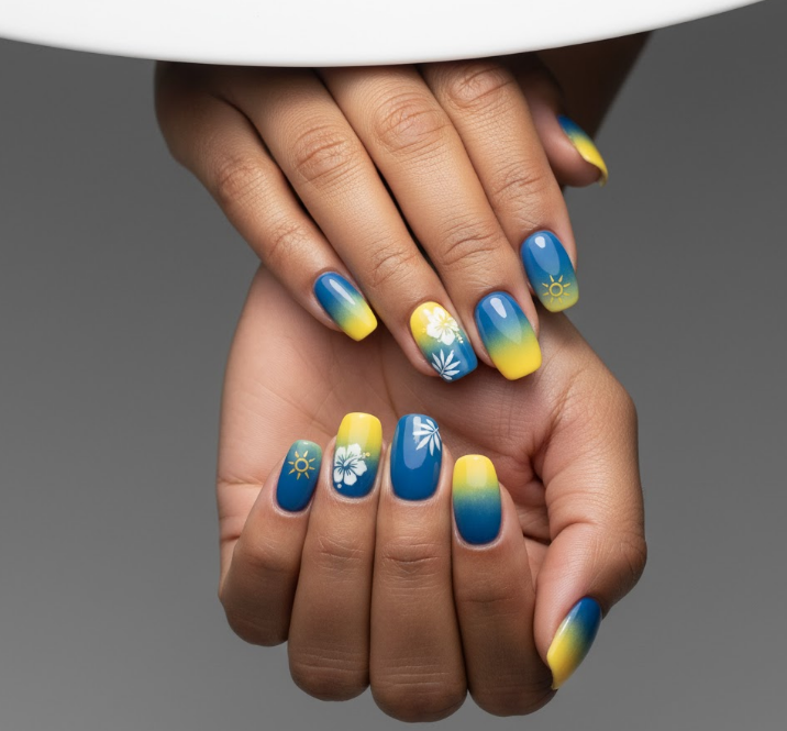 blue ombre nails