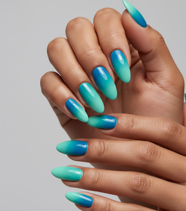 blue ombre nails
